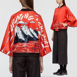 Opening Ceremony | 100% Silk Reversible Kimono Bomber Red Mt Fuji Japan XS